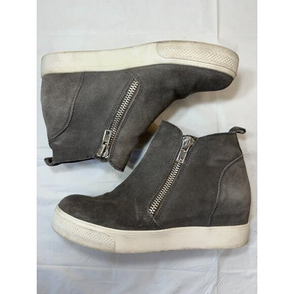 Steve Madden Womens Shoes 8.5 M Gray Wedge Ankle Close Toe Zip Heel Leather - Picture 4 of 12